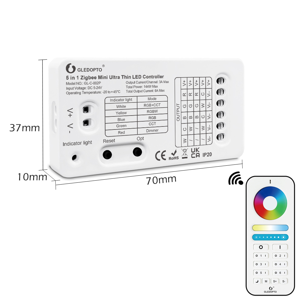 Zigbee3.0 5In1 Mini LED Controller Wireless Control DC5-24V Zigbee3.0 5In1 Mini LED Controller Wireless Control DC5-24V